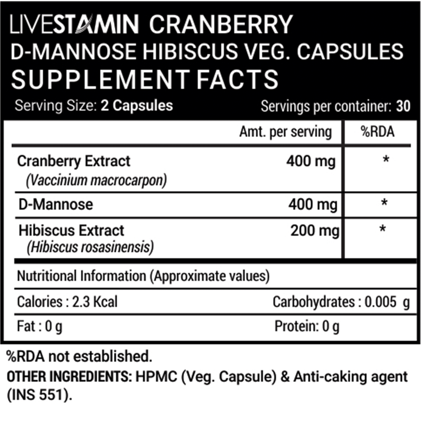 Cranberry Hibiscus & D-Mannose 60 Veg Capsules