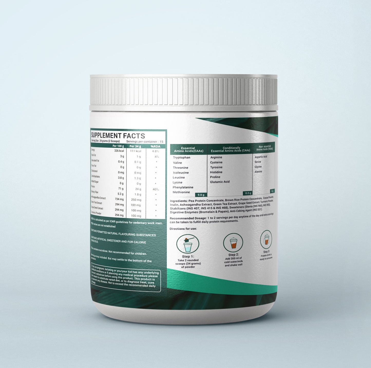 Vegan Plant Protein Powder (Pea & Brown Rice) Chocolate Flavour